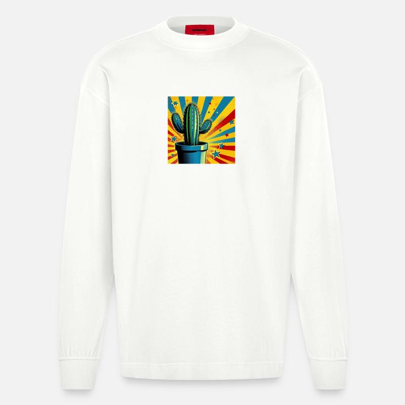 Kaktus 1 - Heavyweight Oversized Organic Langarmshirt Made in EU - OFF WHITE
