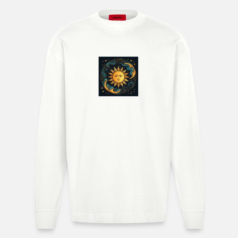 Sonnenmondzyklus kosmische Kunst - Heavyweight Oversized Organic Langarmshirt Made in EU - OFF WHITE
