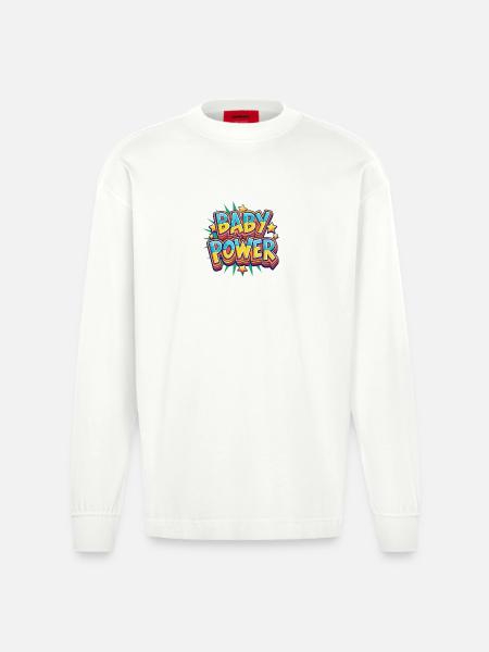 Baby Power Comic Style Design - Heavyweight Oversized Organic Longsleeve Shirt Made in EU - OFF WHITE