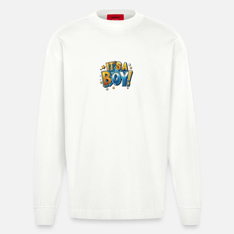 Es ist ein Junge Comic - Heavyweight Oversized Organic Langarmshirt Made in EU - OFF WHITE
