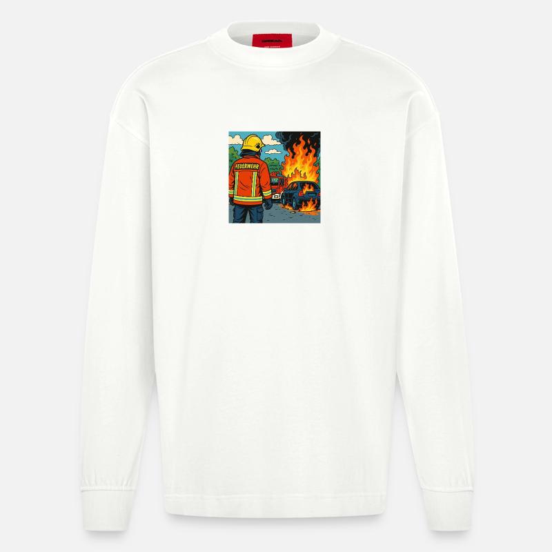 Brandbekämpfer Cartoon Einsatz - Heavyweight Oversized Organic Langarmshirt Made in EU - OFF WHITE