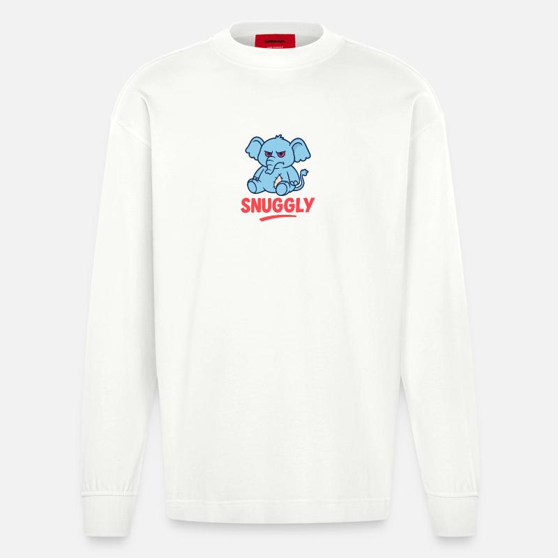 Grumpy Elephant - Heavyweight Oversized Organic Longsleeve Shirt Made in EU - OFF WHITE