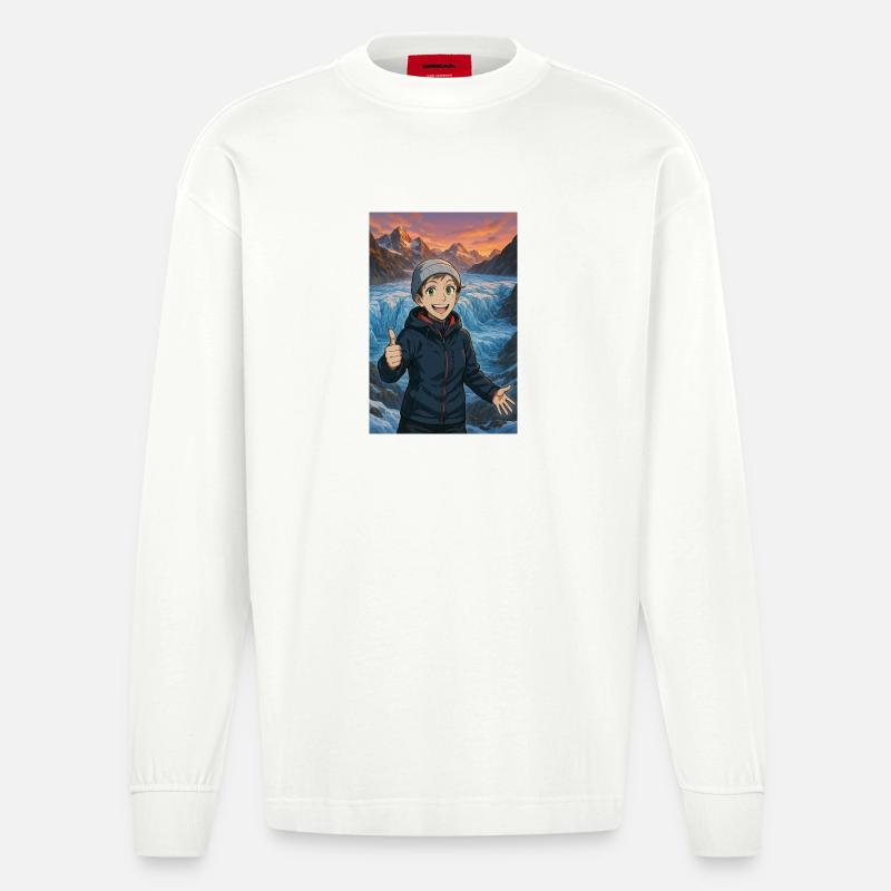 Freudige eisige Wanderung - Heavyweight Oversized Organic Langarmshirt Made in EU - OFF WHITE