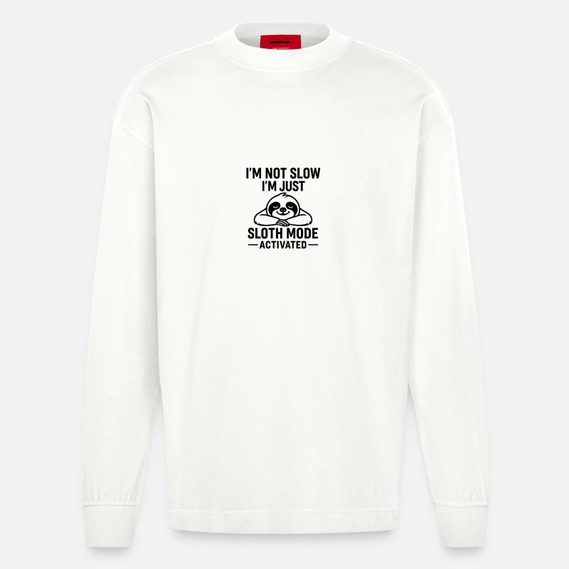 Sloth Mode Activated TShirt - Heavyweight Oversized Organic Langarmshirt Made in EU - OFF WHITE