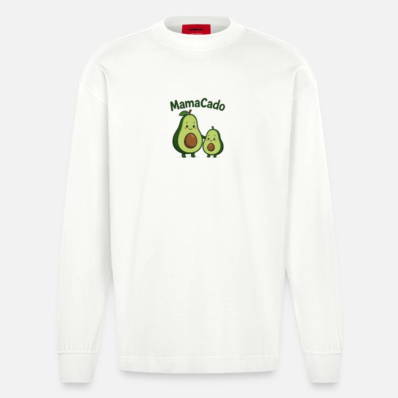 MamaCado – Avocado mit Herz - Heavyweight Oversized Organic Langarmshirt Made in EU - OFF WHITE