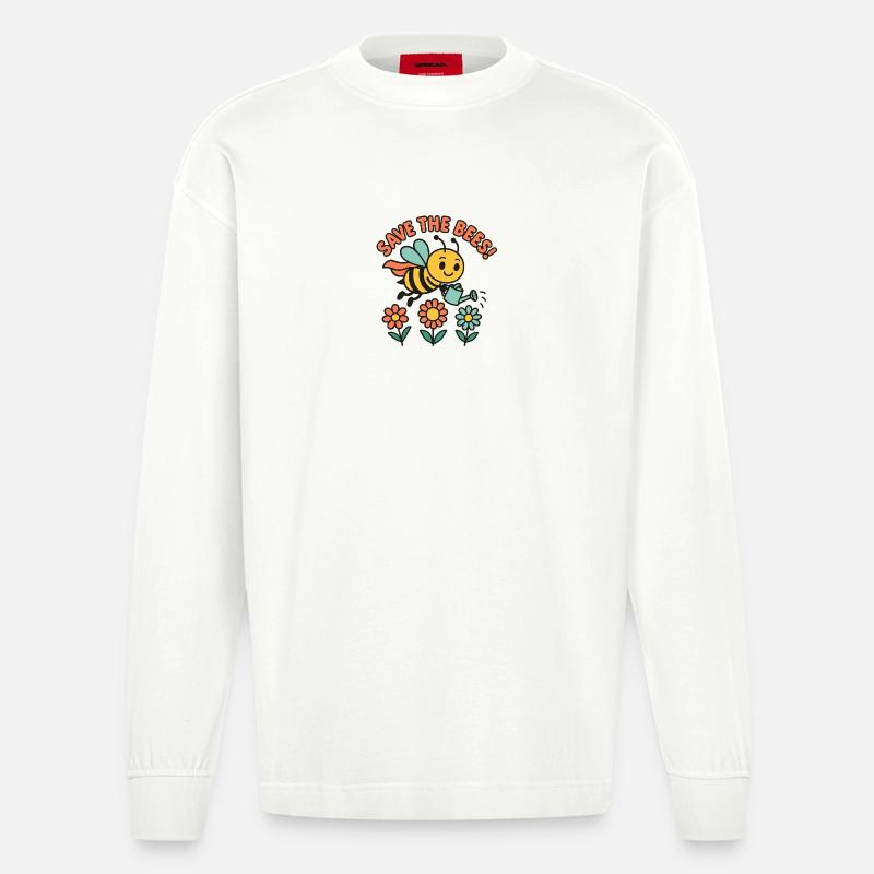 Superhelden-Biene: Save the Bees! - Heavyweight Oversized Organic Langarmshirt Made in EU - OFF WHITE