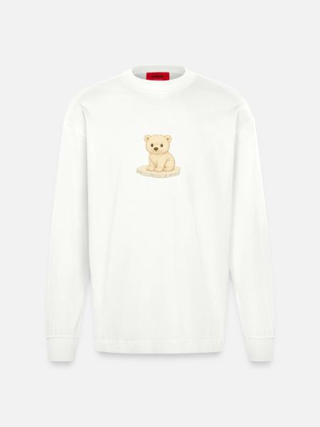Nordic Arctic - Polar Bear - Heavyweight Oversized Organic Longsleeve Shirt Made in EU - OFF WHITE