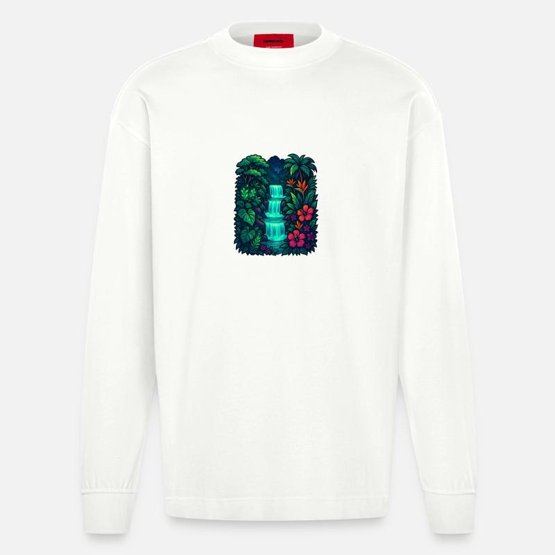 Tropischer Wasserfall - Heavyweight Oversized Organic Langarmshirt Made in EU - OFF WHITE