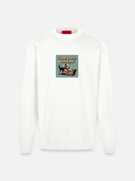 Dog and Console: Virtual Gameplay - Heavyweight Oversized Organic Longsleeve Shirt Made in EU - OFF WHITE