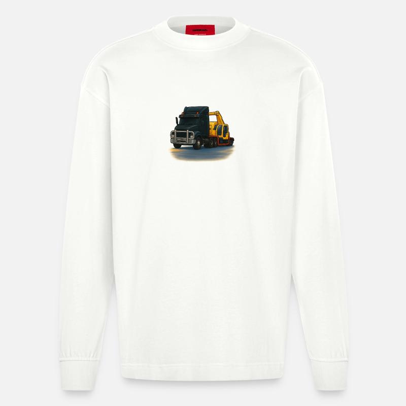 Abschleppwagen mit Kran Illustration - Heavyweight Oversized Organic Langarmshirt Made in EU - OFF WHITE