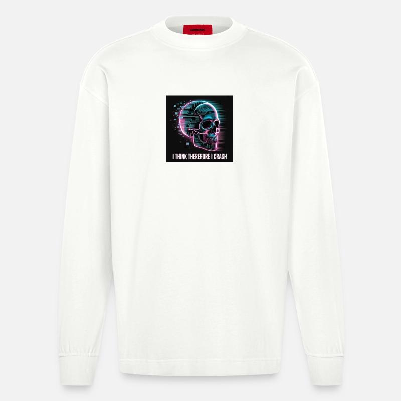 Cyberpunk Totenschädel mit digitalem Glitch - Heavyweight Oversized Organic Langarmshirt Made in EU - OFF WHITE