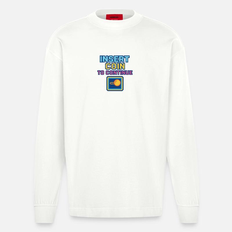 Retro Pixel Arcade Spieldesign - Heavyweight Oversized Organic Langarmshirt Made in EU - OFF WHITE