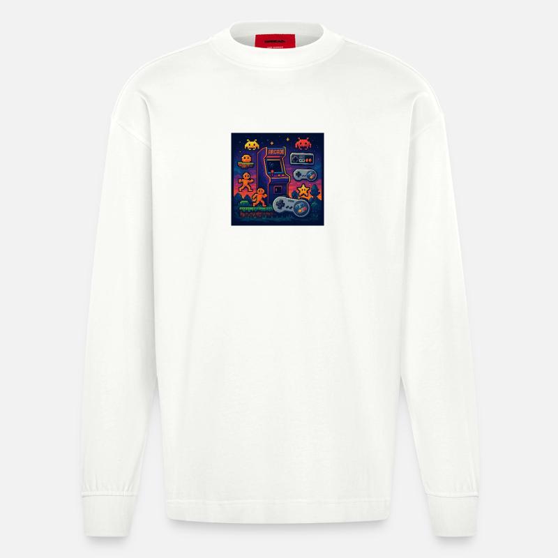 Retro-Pixel-Arcade-Gaming-Design - Heavyweight Oversized Organic Langarmshirt Made in EU - OFF WHITE