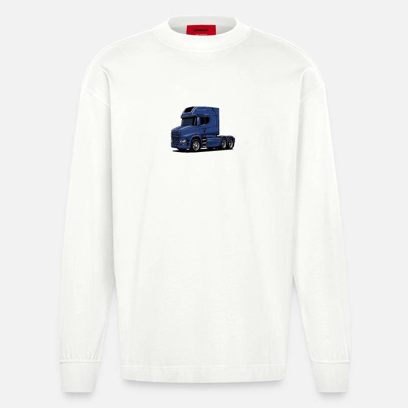 Illustration de style camion bleu - Manches longues bio épais oversize fabriqué en UE - OFF WHITE