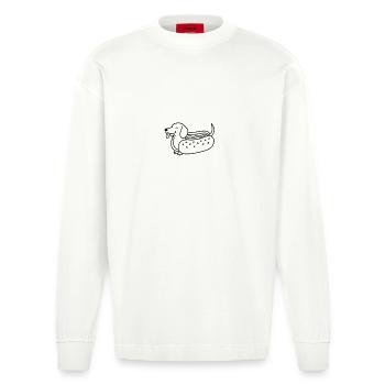 Dackel Dachshund Hot Dog Line Art - Heavyweight Oversized Organic Langarmshirt Made in EU - OFF WHITE - Vorne