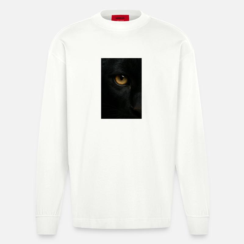 Mystischer Schwarzer Panther Blick - Heavyweight Oversized Organic Langarmshirt Made in EU - OFF WHITE