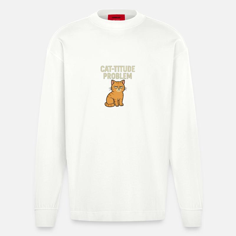 Catitude probleem Grumpy Kat Meme - Heavyweight Oversized Organic Longsleeve Shirt Made in EU - OFF WHITE