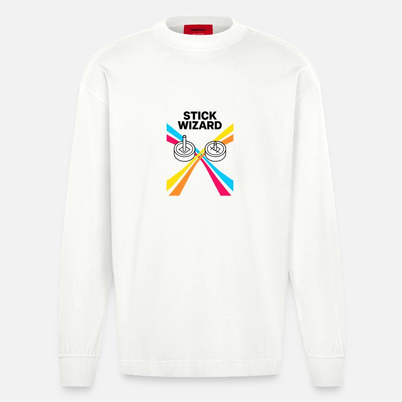 Stick Wizard Retro Gaming Design - Heavyweight Oversized Organic Langarmshirt Made in EU - OFF WHITE
