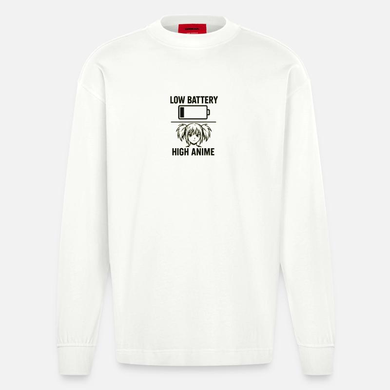 Anime Mädchen mit Akku Warnung - Heavyweight Oversized Organic Langarmshirt Made in EU - OFF WHITE