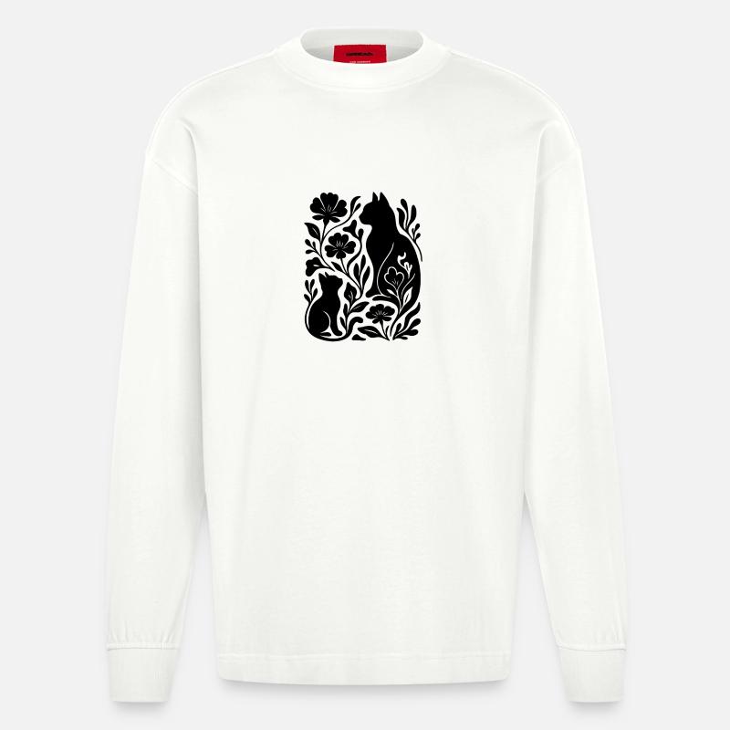 Elegante Katzen & Blumen – Stilvoll - Heavyweight Oversized Organic Langarmshirt Made in EU - OFF WHITE