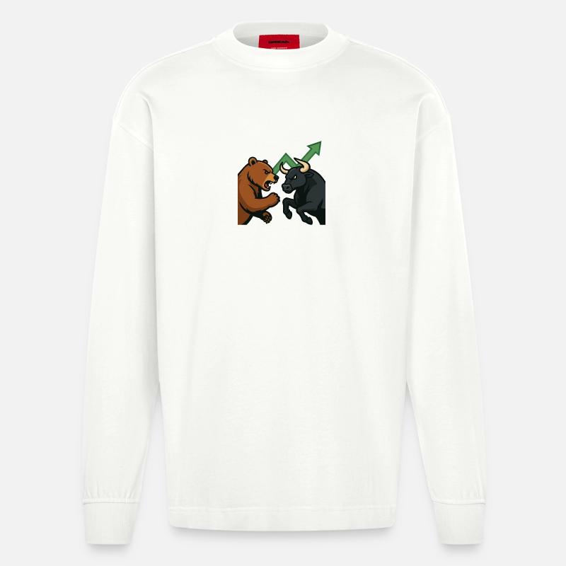 Bären und Bullen Kampf Chart - Heavyweight Oversized Organic Langarmshirt Made in EU - OFF WHITE