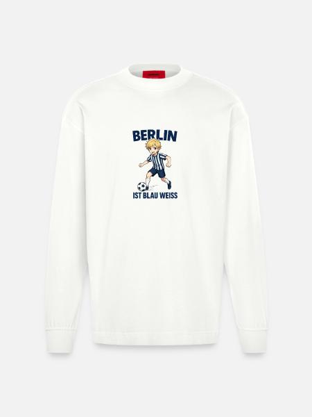 Berlin Fußball Fan Design - Heavyweight Oversized Organic Langarmshirt Made in EU - OFF WHITE