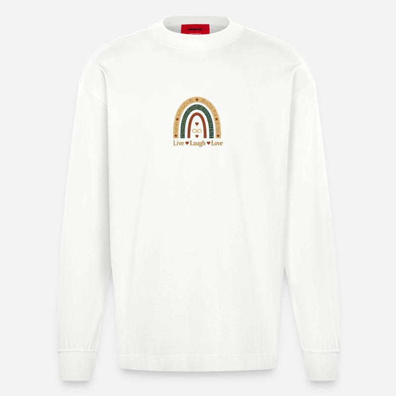 Live Laugh Love Boho Regenbogen - Heavyweight Oversized Organic Langarmshirt Made in EU - OFF WHITE
