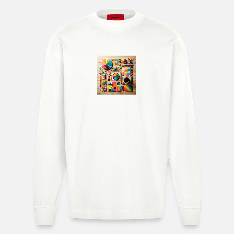 Abstrakte Komposition aus farbigen Formen - Heavyweight Oversized Organic Langarmshirt Made in EU - OFF WHITE