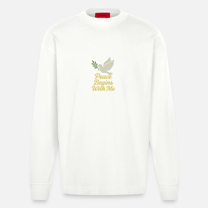 Frieden beginnt mit mir Inspirierendes Design - Heavyweight Oversized Organic Langarmshirt Made in EU - OFF WHITE