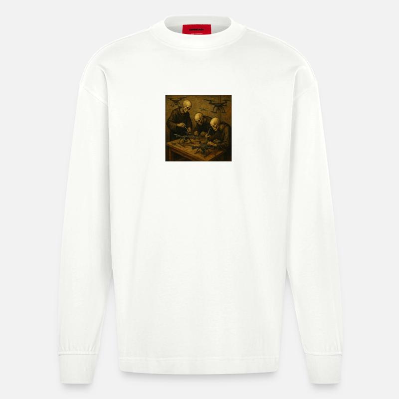 Drohnen-Workshop des Todes - Heavyweight Oversized Organic Langarmshirt Made in EU - OFF WHITE