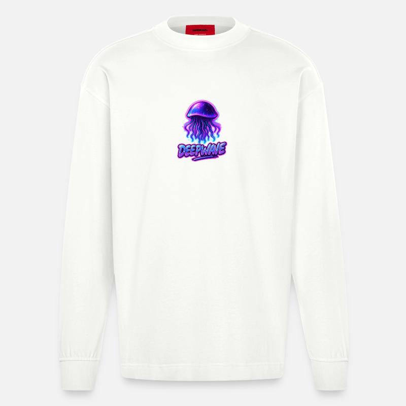 Conception de méduse néon Deepwave - Manches longues bio épais oversize fabriqué en UE - OFF WHITE
