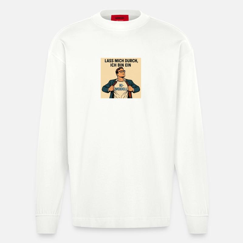 Humorvoller KI-Modell Heldenkleidung - Heavyweight Oversized Organic Langarmshirt Made in EU - OFF WHITE