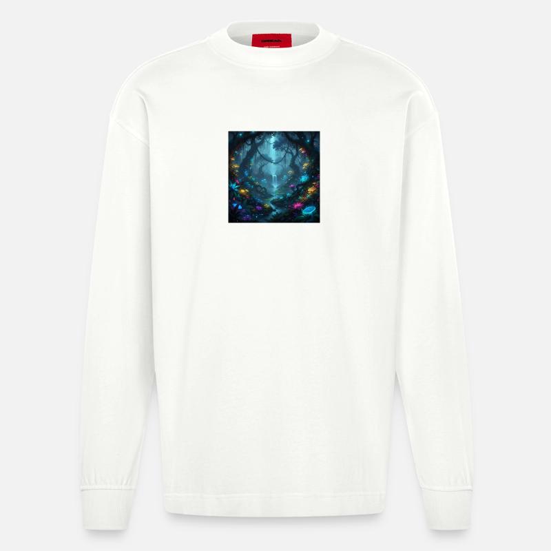 Leuchtender Zauberwald im Dunkeln - Heavyweight Oversized Organic Langarmshirt Made in EU - OFF WHITE