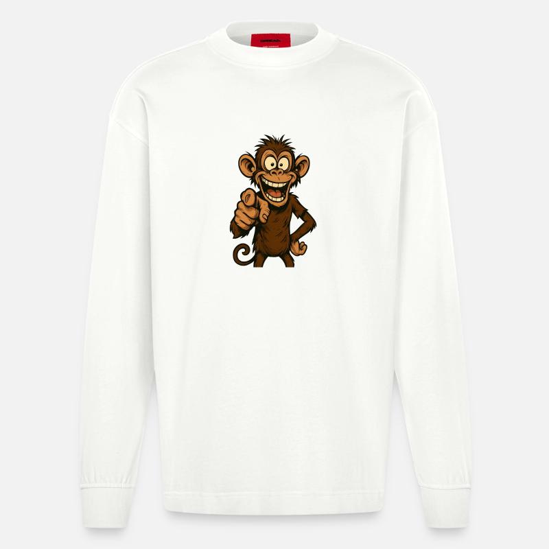 Verspielter Affe mit Lächeln - Heavyweight Oversized Organic Langarmshirt Made in EU - OFF WHITE