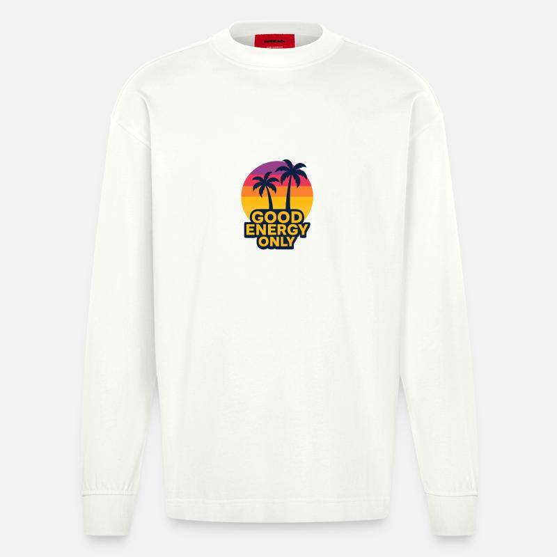 Sonnige Palmen mit Gute Energie Botschaft - Heavyweight Oversized Organic Langarmshirt Made in EU - OFF WHITE