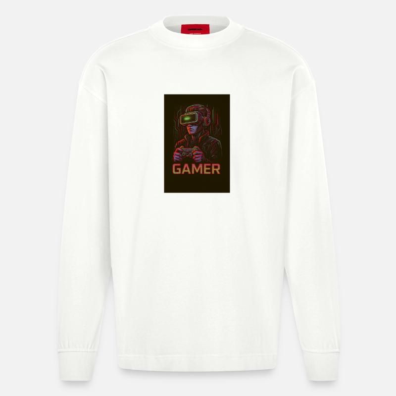 Neon Gamer Virtual Reality Bild - Heavyweight Oversized Organic Langarmshirt Made in EU - OFF WHITE