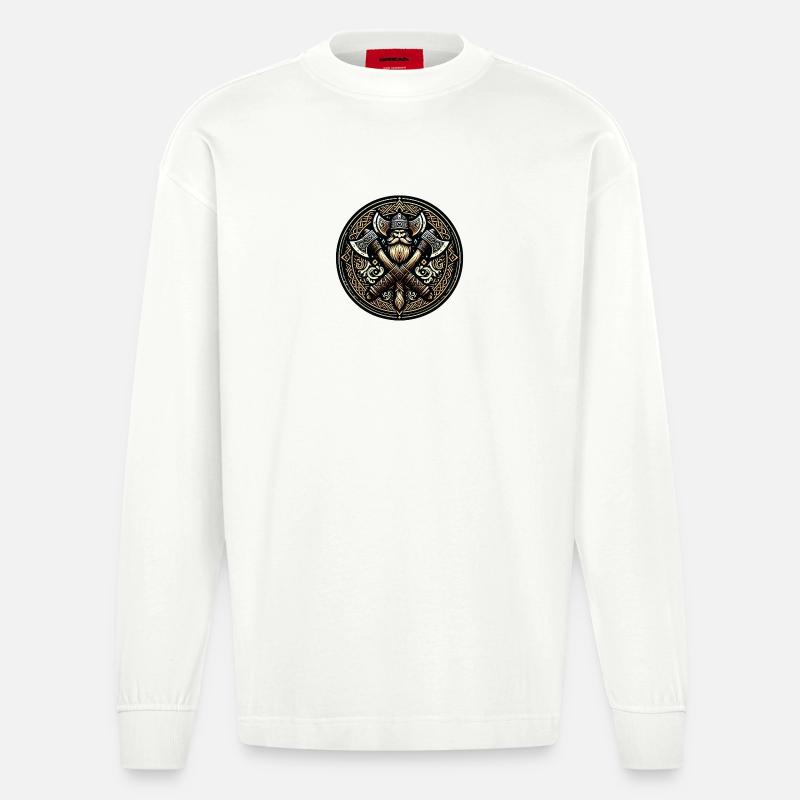 Wikingerkrieger mit Äxten - Heavyweight Oversized Organic Langarmshirt Made in EU - OFF WHITE