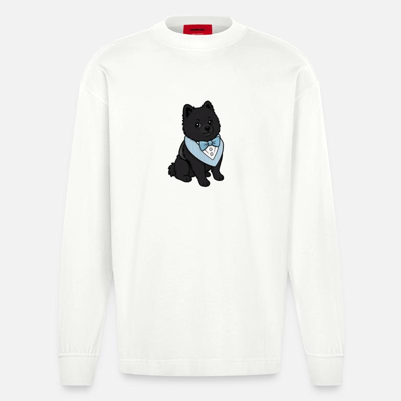 Eleganter Spitz Hund in Fliege - Heavyweight Oversized Organic Langarmshirt Made in EU - OFF WHITE