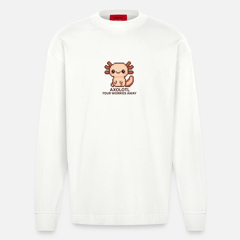 Pixelart Axolotl mit Witztext - Heavyweight Oversized Organic Langarmshirt Made in EU - OFF WHITE