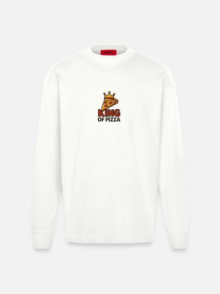 King of Pizza with Crown - Heavyweight Oversized Organic Longsleeve Shirt Made in EU - OFF WHITE