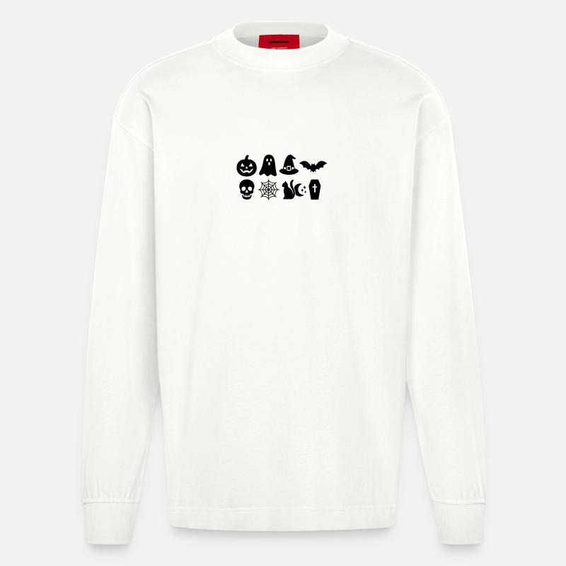 Halloweengrafik mit Geistern und Kürbissen - Heavyweight Oversized Organic Langarmshirt Made in EU - OFF WHITE