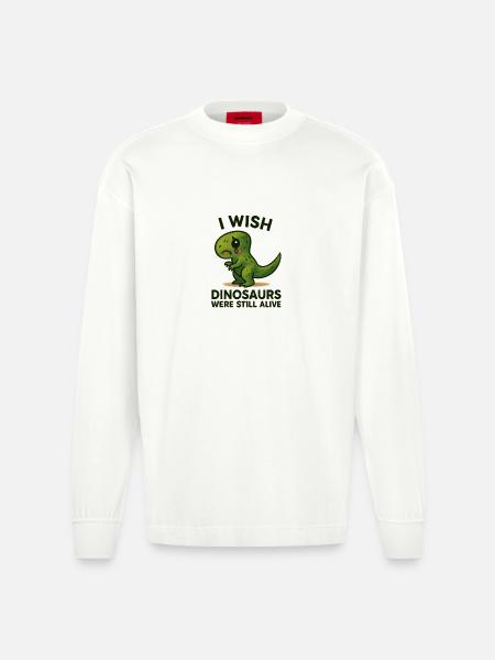 I Wish Dinosaurs Were Still Alive - Heavyweight Oversized Organic Longsleeve Shirt Made in EU - OFF WHITE