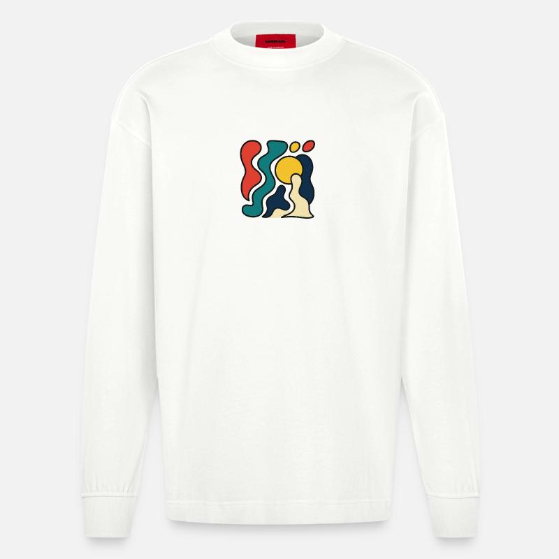 Design abstrait avec soleil jaune - Manches longues bio épais oversize fabriqué en UE - OFF WHITE