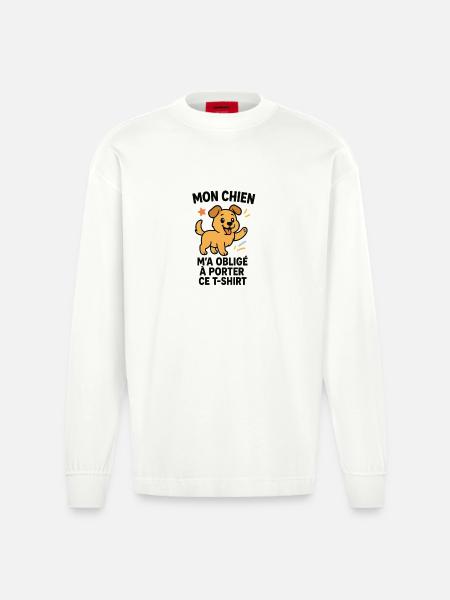Chien Amusant et Affectueux - Manches longues bio épais oversize fabriqué en UE - OFF WHITE