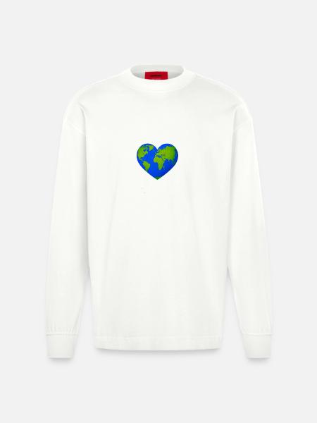 Weltherz in Herzform - Heavyweight Oversized Organic Langarmshirt Made in EU - OFF WHITE