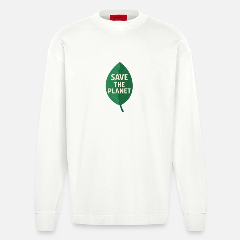 Öko-Leaf Save the Planet Design - Heavyweight Oversized Organic Langarmshirt Made in EU - OFF WHITE