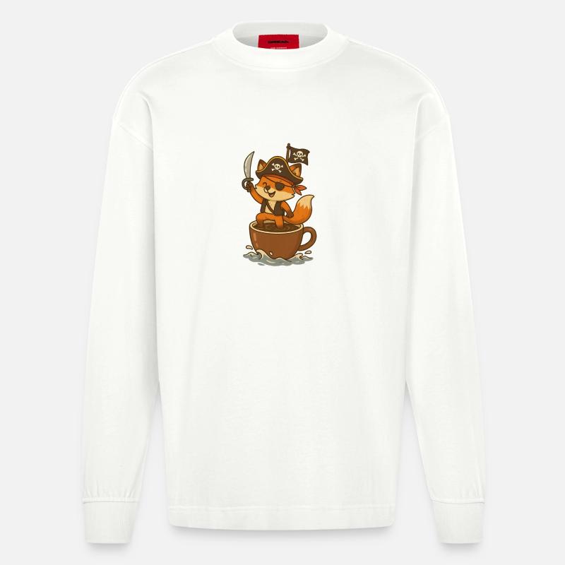 Fuchs Pirat mit Augenklappe und Schatzflagge - Heavyweight Oversized Organic Langarmshirt Made in EU - OFF WHITE