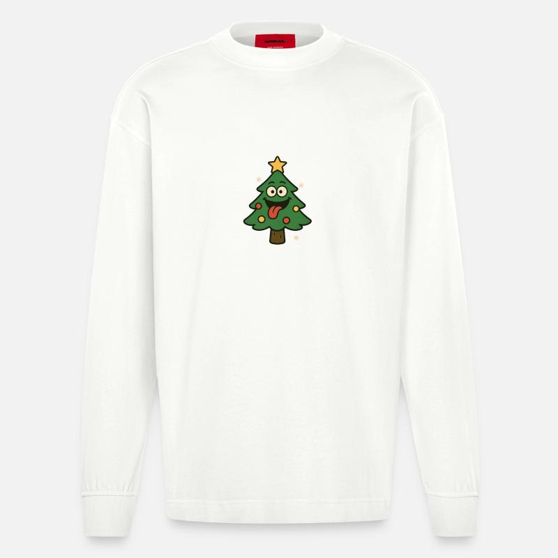 Drôle d’arbre de Noël avec langue - Manches longues bio épais oversize fabriqué en UE - OFF WHITE