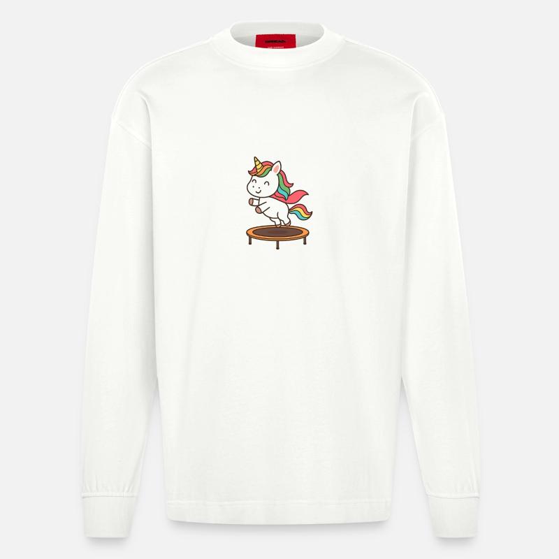 Trampolin Einhorn Sprungzauber - Heavyweight Oversized Organic Langarmshirt Made in EU - OFF WHITE