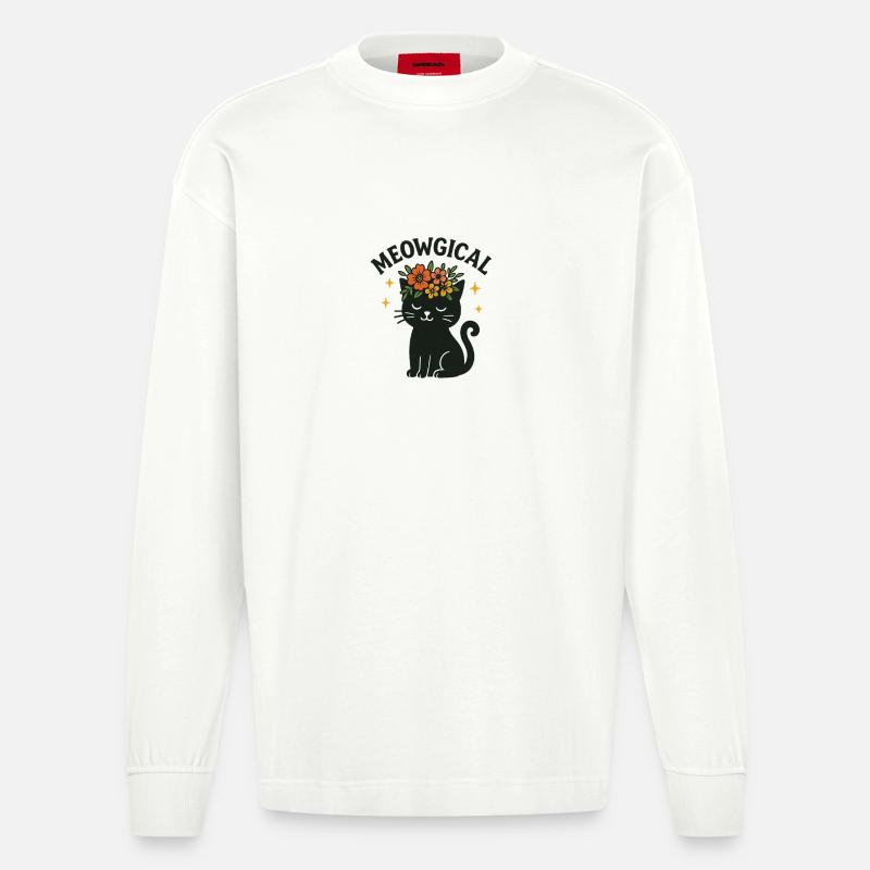 Conception de chat mignon magique - Meowgical - Manches longues bio épais oversize fabriqué en UE - OFF WHITE